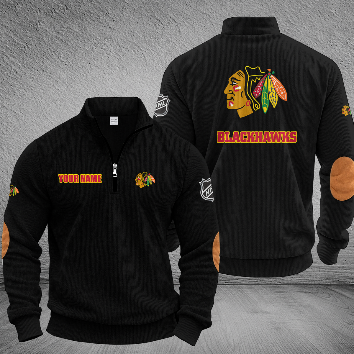 [SUPER SALE] NEW CUSTOMIZED NHL08 CBH CHICAGO BLACKHAWKS MULTICOLOR STRIPED QUATER ZIP SWEATSHIRT