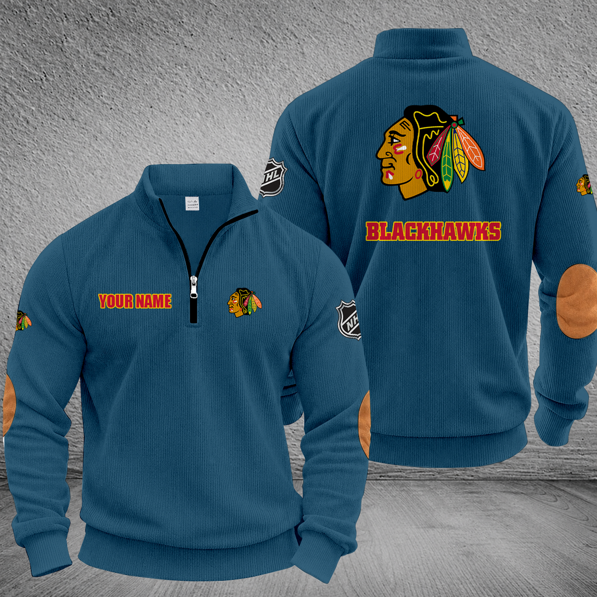 [SUPER SALE] NEW CUSTOMIZED NHL08 CBH CHICAGO BLACKHAWKS MULTICOLOR STRIPED QUATER ZIP SWEATSHIRT