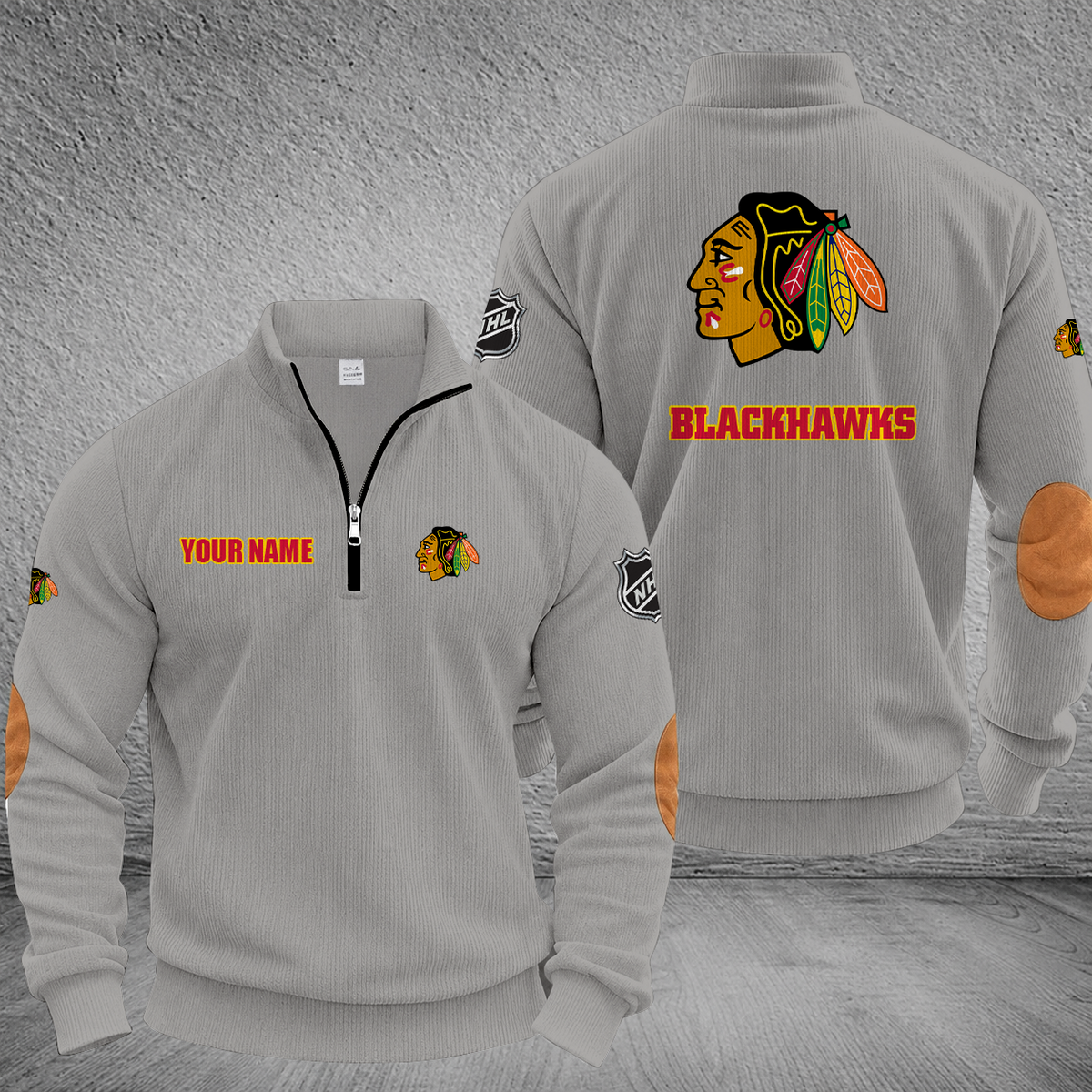 [SUPER SALE] NEW CUSTOMIZED NHL08 CBH CHICAGO BLACKHAWKS MULTICOLOR STRIPED QUATER ZIP SWEATSHIRT