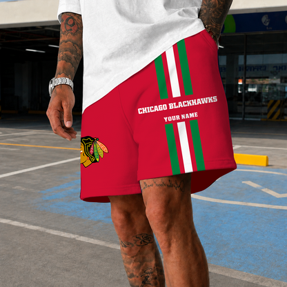 [SUPER SALE] NEW CUSTOMIZED NHL08 CBH CHICAGO BLACKHAWKS SHORT PANTS