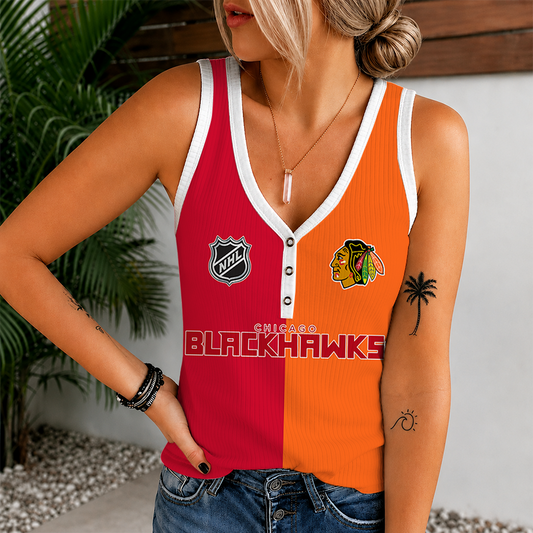 [SUPER SALE] NEW CUSTOMIZED NHL08 CBH CHICAGO BLACKHAWKS WOMEN'S V-NECK TANK TOP