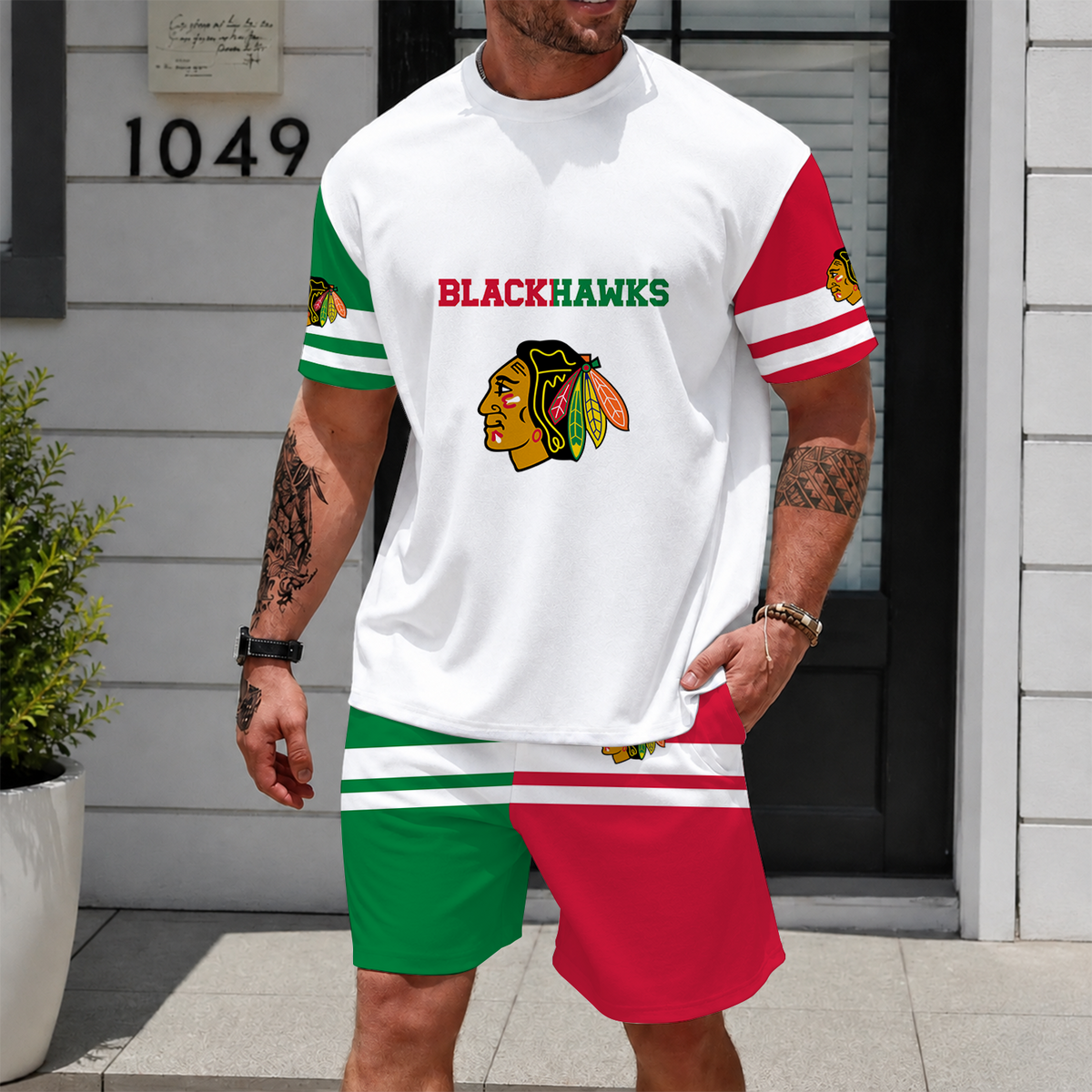 [SUPER SALE] NEW CUSTOMIZED NHL08 CBH CHICAGO BLACKHAWKS UNISEX T-SHIRT & SHORTS SET