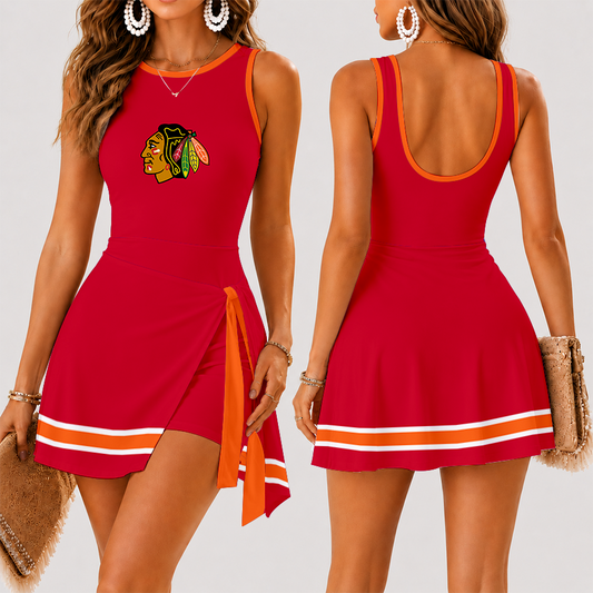[SUPER SALE] NEW CUSTOMIZED NHL08 CBH CHICAGO BLACKHAWKS WOMEN'S SUMMER SKORT DRESS