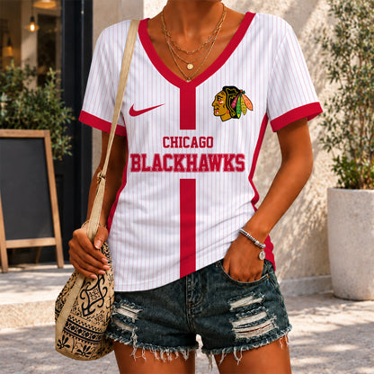 [SUPER SALE] NEW CUSTOMIZED NHL08 CBH CHICAGO BLACKHAWKS V-NECK FEMALE SHIRT