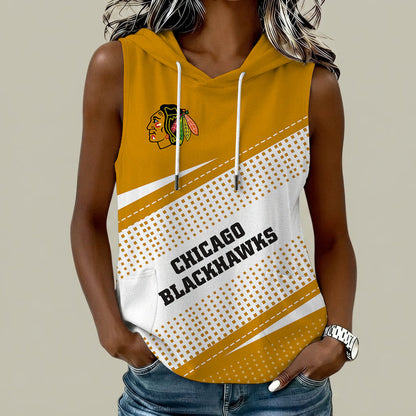 [SUPER SALE] NEW CUSTOMIZED NHL08 CBH CHICAGO BLACKHAWKS WOMEN'S SLEEVELESS HOODED POCKET TANK TOP