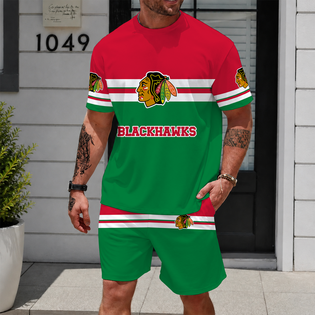 [SUPER SALE] NEW CUSTOMIZED NHL08 CBH CHICAGO BLACKHAWKS UNISEX T-SHIRT & SHORTS SET