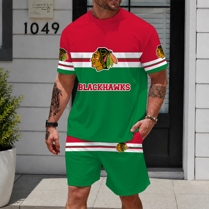 [SUPER SALE] NEW CUSTOMIZED NHL08 CBH CHICAGO BLACKHAWKS UNISEX T-SHIRT & SHORTS SET