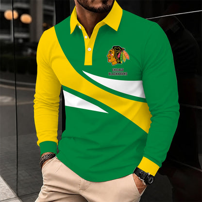 [SUPER SALE] NEW CUSTOMIZED NHL08 CBH CHICAGO BLACKHAWKS MEN LONG SLEEVE POLO