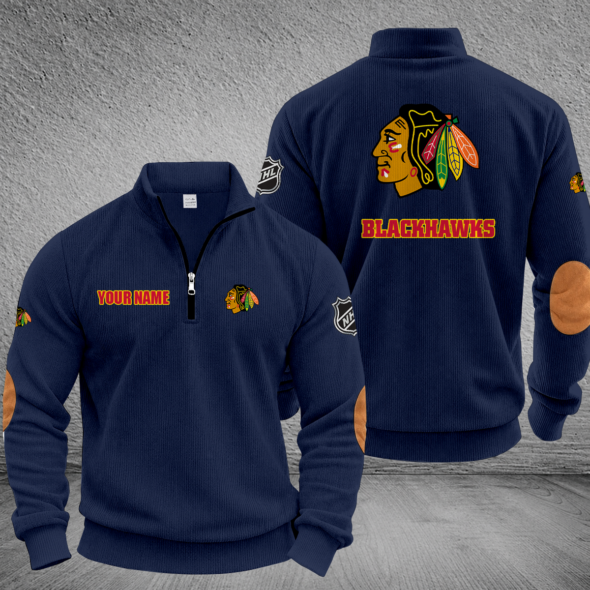 [SUPER SALE] NEW CUSTOMIZED NHL08 CBH CHICAGO BLACKHAWKS MULTICOLOR STRIPED QUATER ZIP SWEATSHIRT