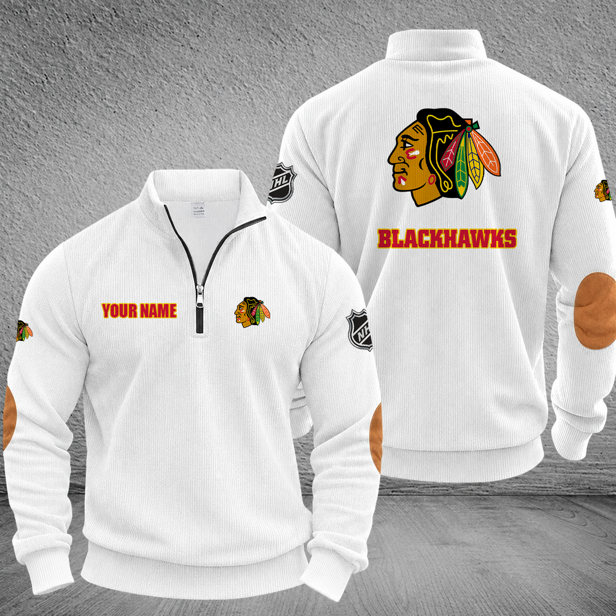 [SUPER SALE] NEW CUSTOMIZED NHL08 CBH CHICAGO BLACKHAWKS MULTICOLOR STRIPED QUATER ZIP SWEATSHIRT
