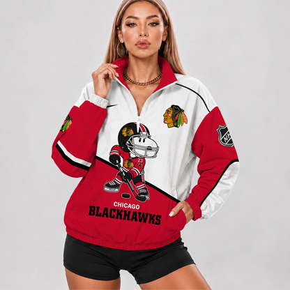 [SUPER SALE] NEW CUSTOMIZED NHL08 CBH CHICAGO BLACKHAWKS V-NECK ZIPPER SWEATSHIRT JACKET