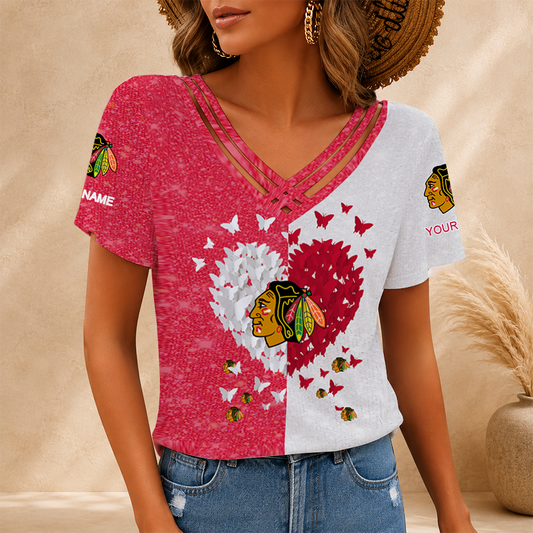[SUPER SALE] NEW CUSTOMIZED NHL08 CBH CHICAGO BLACKHAWKS V-NECK SHIRT