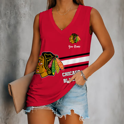 [SUPER SALE] NEW CUSTOMIZED NHL08 CBH CHICAGO BLACKHAWKS WOMEN'S V-NECK TANK TOP