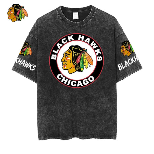 [SUPER SALE] NEW CUSTOMIZED NHL08 CBH CHICAGO BLACKHAWKS MULTICOLOR WASHED TEE