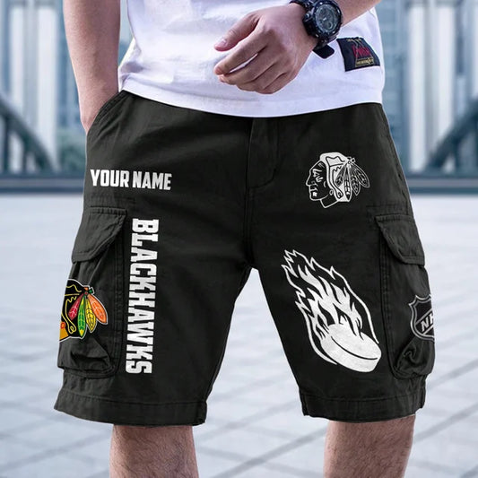 [SUPER SALE] NEW CUSTOMIZED NHL08 CBH CHICAGO BLACKHAWKS CARGO SHORTS