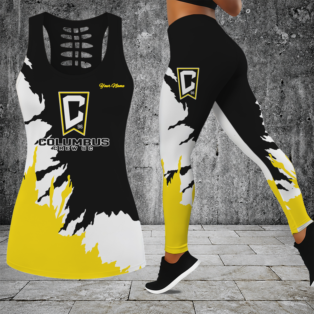 [FAN EXCLUSIVE] NEW CUSTOMIZED MLS08 CLC COLUMBUS CREW HOLLOW TANK TOP & LEGGINGS SET