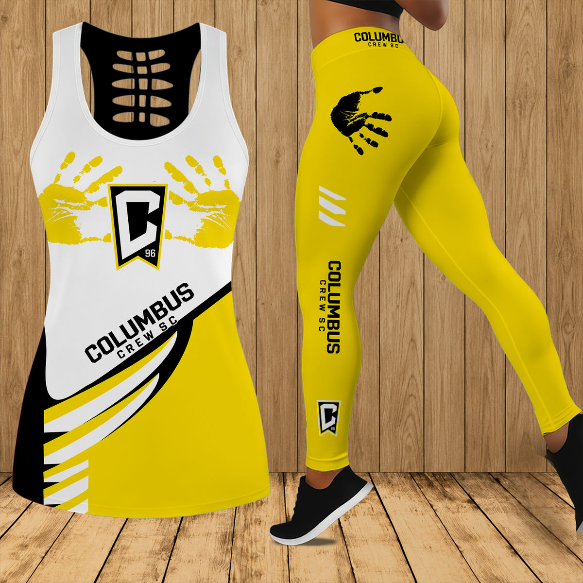 [FAN EXCLUSIVE] NEW CUSTOMIZED MLS08 CLC COLUMBUS CREW HOLLOW TANK TOP & LEGGINGS SET