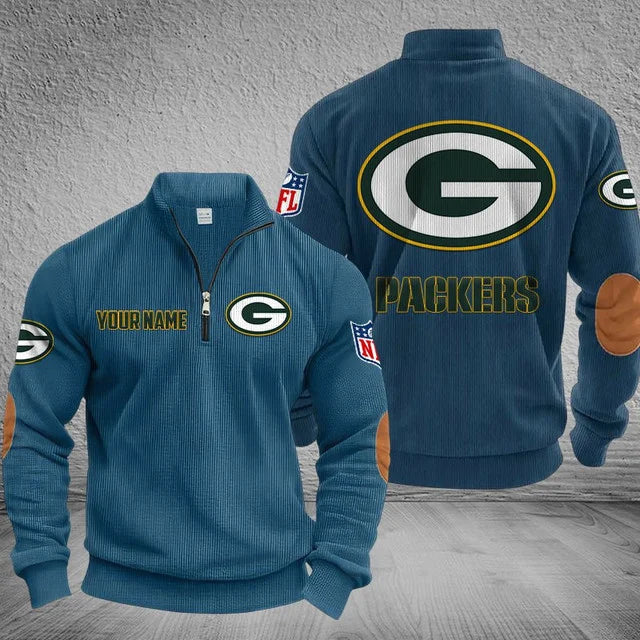 [SPECIAL OFFER] NEW CUSTOMIZED NFL08 GBP GREEN BAY PACKERS MULTICOLOR STRIPED QUATER ZIP SWEATSHIRT