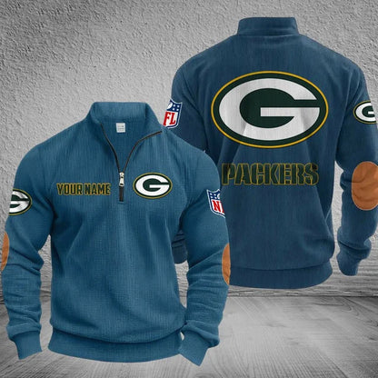 [SPECIAL OFFER] NEW CUSTOMIZED NFL08 GBP GREEN BAY PACKERS MULTICOLOR STRIPED QUATER ZIP SWEATSHIRT