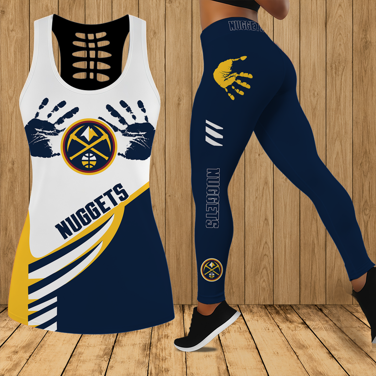 [HOT DEAL] NEW CUSTOMIZED NBA08 DNU DENVER NUGGETS HOLLOW TANK TOP & LEGGINGS SET
