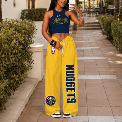 [HOT DEAL] NEW CUSTOMIZED NBA08 DNU DENVER NUGGETS'S CROP TOP & LONGPANTS SET