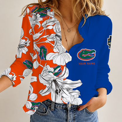 [FAN FAVORITE] NEW CUSTOMIZED NCAA CWS08 FLG FLORIDA GATORS WOMEN CASUAL SHIRT