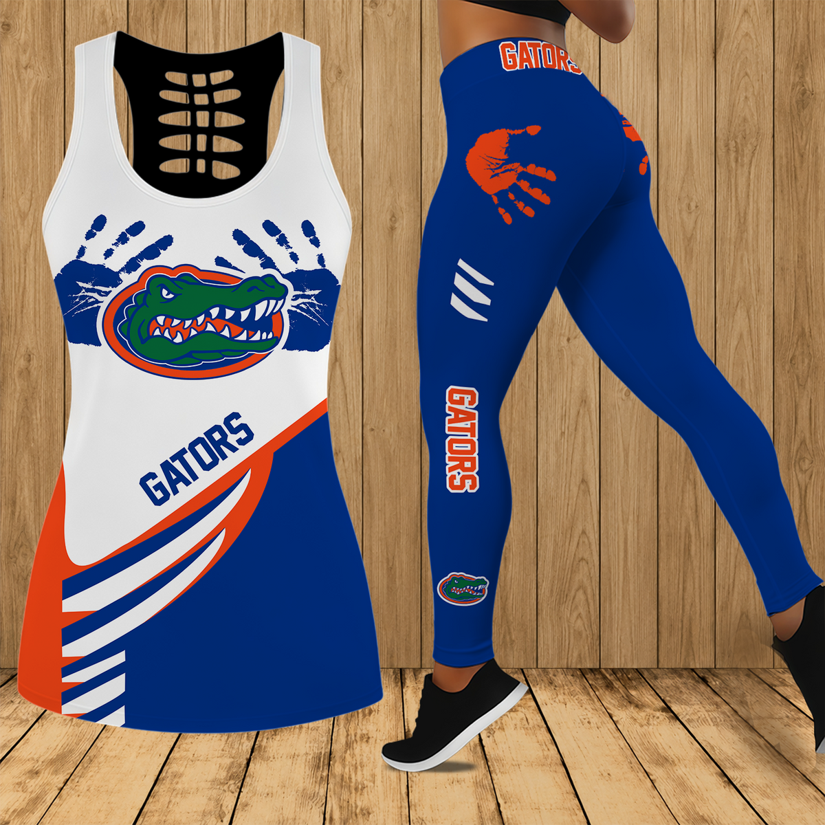 [FAN FAVORITE] NEW CUSTOMIZED NCAA CWS08 FLG FLORIDA GATORS HOLLOW TANK TOP & LEGGINGS SET