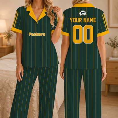 [SPECIAL OFFER] NEW CUSTOMIZED NFL08 GBP GREEN BAY PACKERS SHORT SLEEVE & LONG PANTS PAJAMAS SET