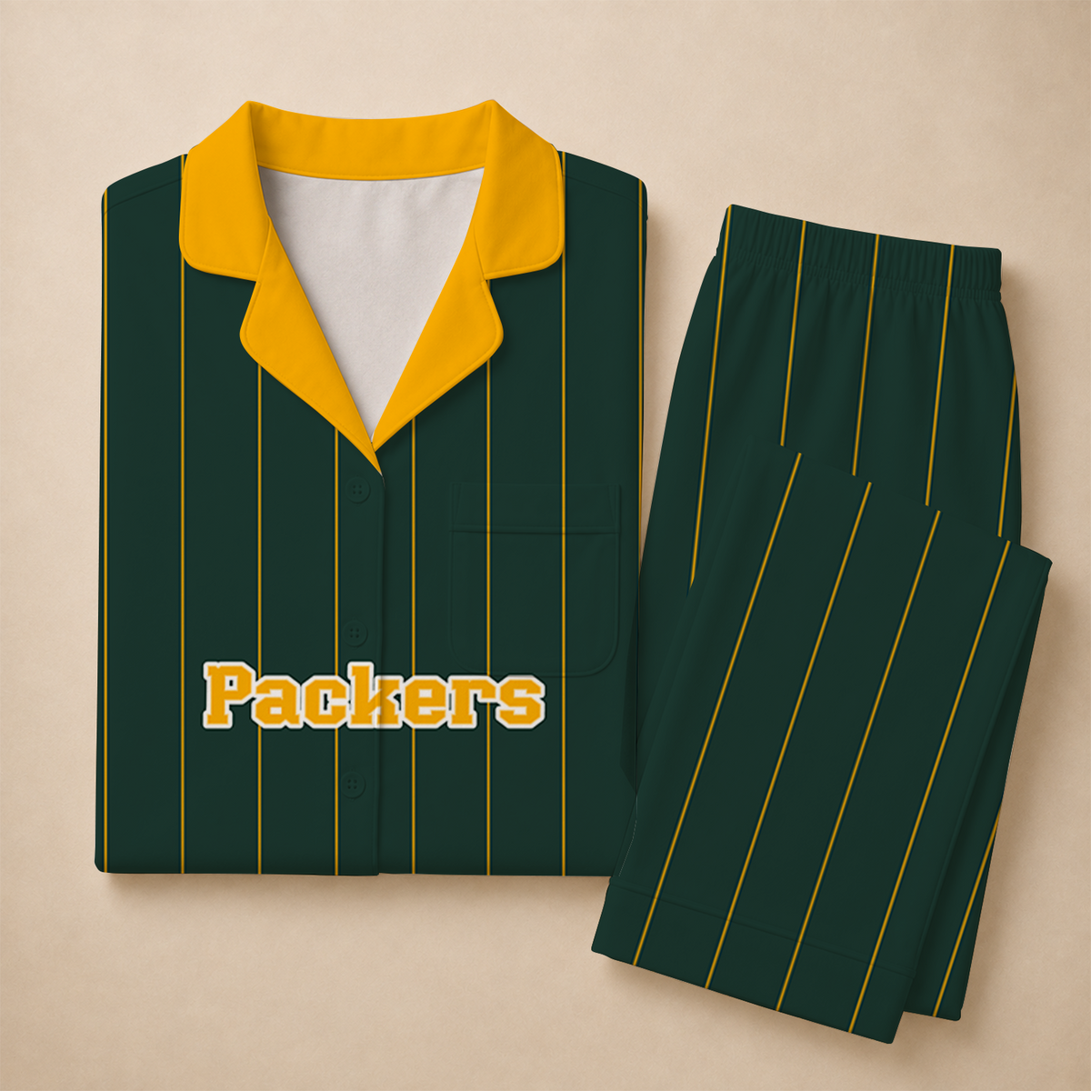 [SPECIAL OFFER] NEW CUSTOMIZED NFL08 GBP GREEN BAY PACKERS SHORT SLEEVE & LONG PANTS PAJAMAS SET