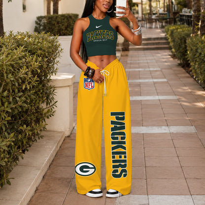 [SPECIAL OFFER] NEW CUSTOMIZED NFL08 GBP GREEN BAY PACKERS WOMEN'S CROP TOP & LONGPANTS SET