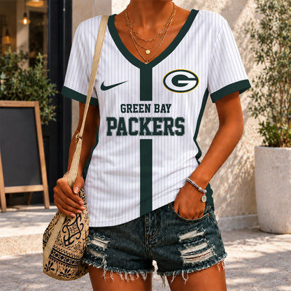 [SPECIAL OFFER] NEW CUSTOMIZED NFL08 GBP GREEN BAY PACKERS V-NECK FEMALE SHIRT
