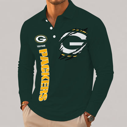 [SPECIAL OFFER] NEW CUSTOMIZED NFL08 GBP GREEN BAY PACKERS LONG SLEEVE POLO SHIRT