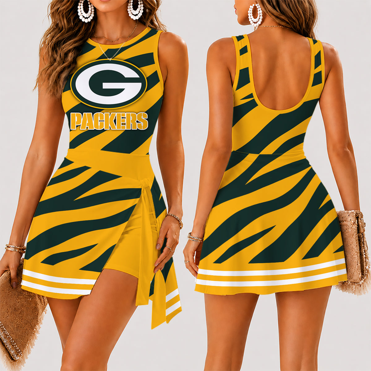 [SPECIAL OFFER] NEW CUSTOMIZED NFL08 GBP GREEN BAY PACKERS WOMEN'S SUMMER SKORT DRESS
