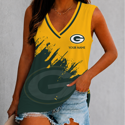 [SPECIAL OFFER] NEW CUSTOMIZED NFL08 GBP GREEN BAY PACKERS WOMEN'S V-NECK TANK TOP