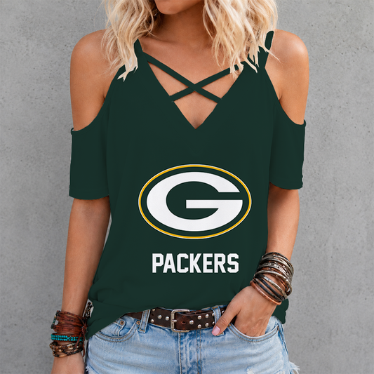 [SPECIAL OFFER] NEW CUSTOMIZED NFL08 GBP GREEN BAY PACKERS CRISS CROSS V-NECK TOP