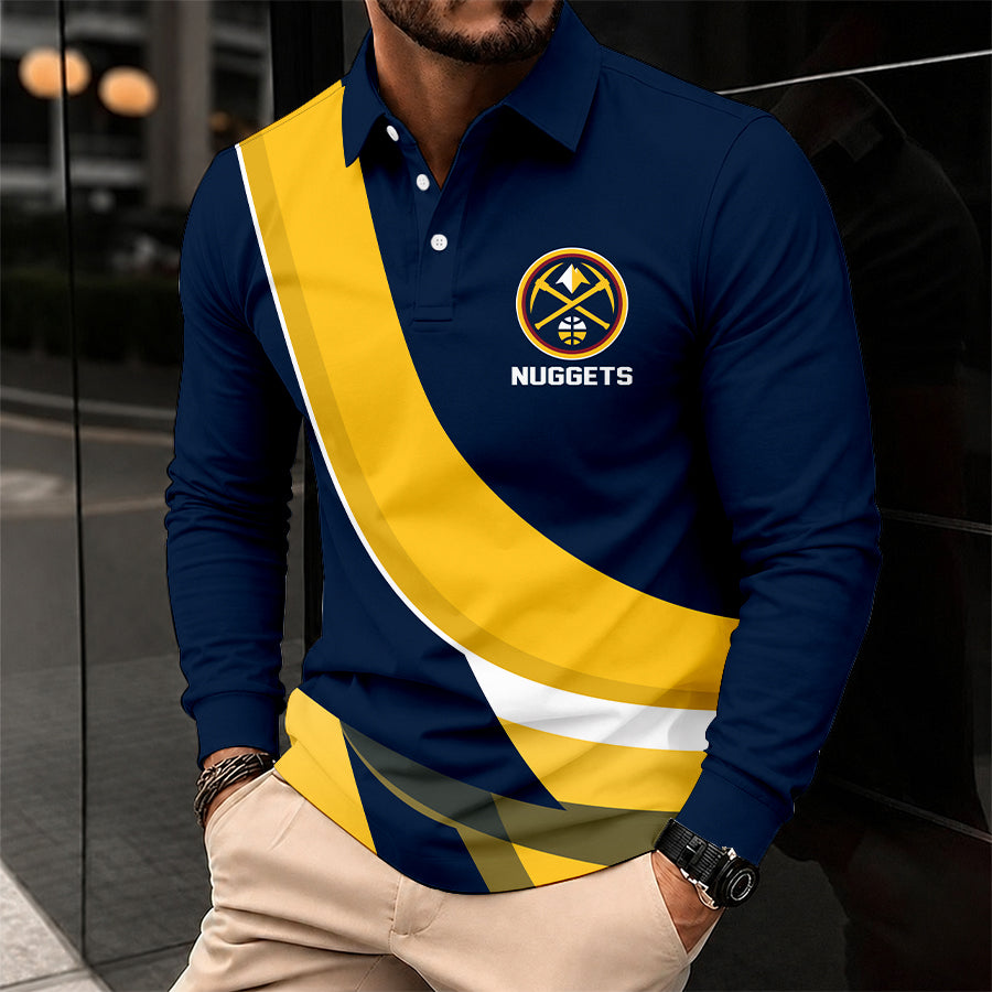 [HOT DEAL] NEW CUSTOMIZED NBA08 DNU DENVER NUGGETS MEN LONG SLEEVE POLO