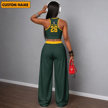 [SPECIAL OFFER] NEW CUSTOMIZED NFL08 GBP GREEN BAY PACKERS WOMEN'S CROP TOP & LONGPANTS SET