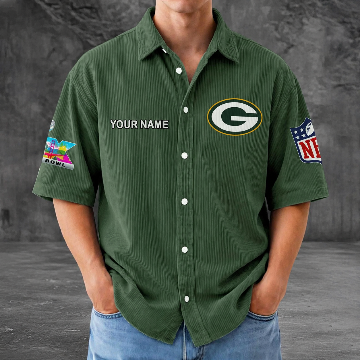 [HOT DEAL] NEW CUSTOMIZED NFL08 GBP GREEN BAY PACKERS SEERSUCKER BUTTON SHIRT