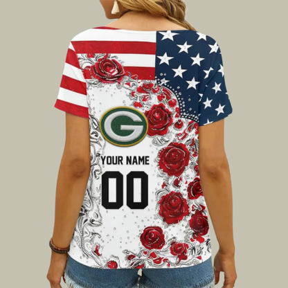 [SPECIAL OFFER] NEW CUSTOMIZED NFL08 GBP GREEN BAY PACKERS V-NECK FEMALE SHIRT
