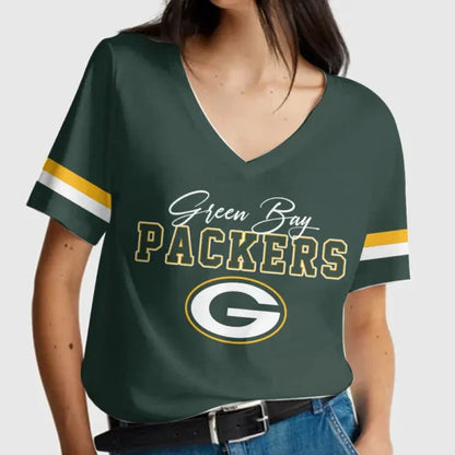 [SPECIAL OFFER] NEW CUSTOMIZED NFL08 GBP GREEN BAY PACKERS V-NECK FEMALE SHIRT