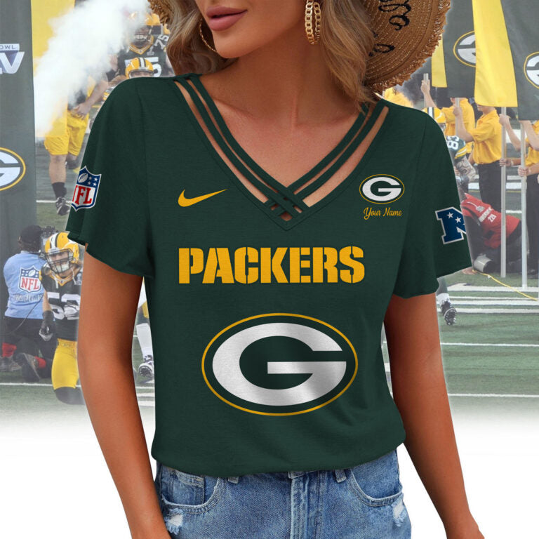 [SPECIAL OFFER] NEW CUSTOMIZED NFL08 GBP GREEN BAY PACKERS V-NECK SHIRT