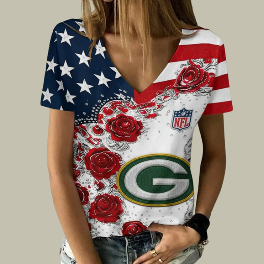 [SPECIAL OFFER] NEW CUSTOMIZED NFL08 GBP GREEN BAY PACKERS V-NECK FEMALE SHIRT