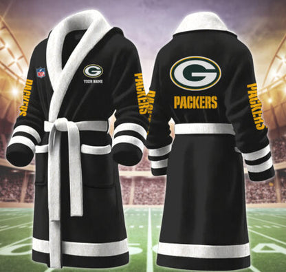 [SPECIAL OFFER] NEW CUSTOMIZED NFL08 GBP GREEN BAY PACKERS MULTICOLOR FLEECE BATHROBE