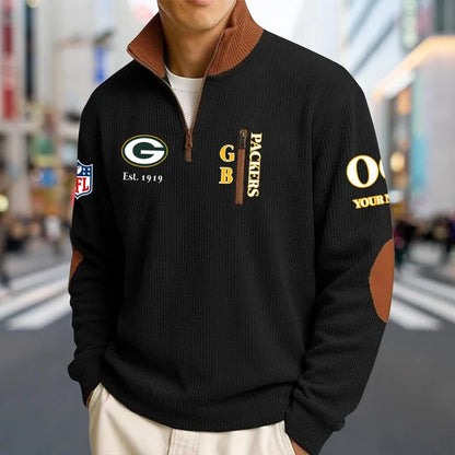 [SPECIAL OFFER] NEW CUSTOMIZED NFL08 GBP GREEN BAY PACKERS MULTICOLOR STRIPED QUATER ZIP SWEATSHIRT