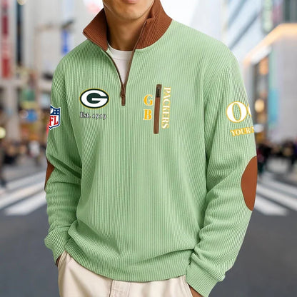 [SPECIAL OFFER] NEW CUSTOMIZED NFL08 GBP GREEN BAY PACKERS MULTICOLOR STRIPED QUATER ZIP SWEATSHIRT