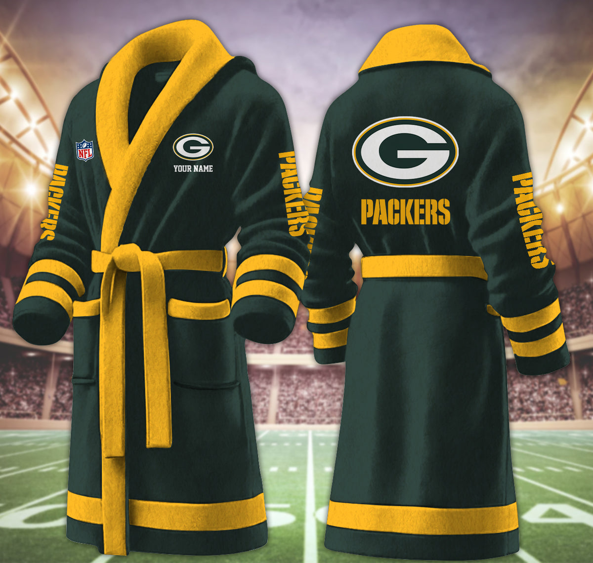 [SPECIAL OFFER] NEW CUSTOMIZED NFL08 GBP GREEN BAY PACKERS MULTICOLOR FLEECE BATHROBE