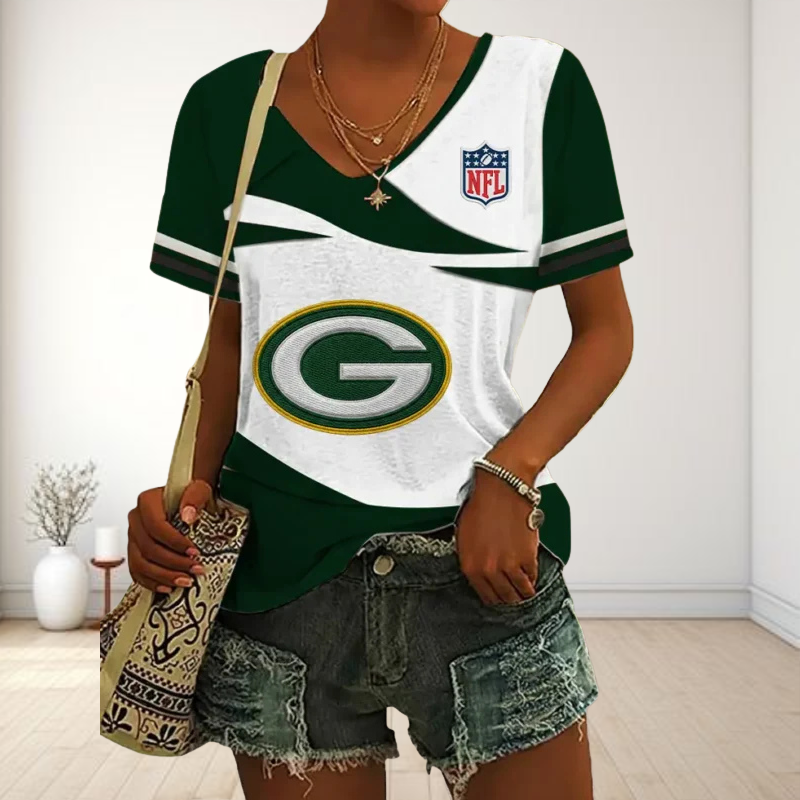 SPECIAL OFFER] NEW CUSTOMIZED NFL08 GBP GREEN BAY PACKERS V-NECK FEMALE SHIRT