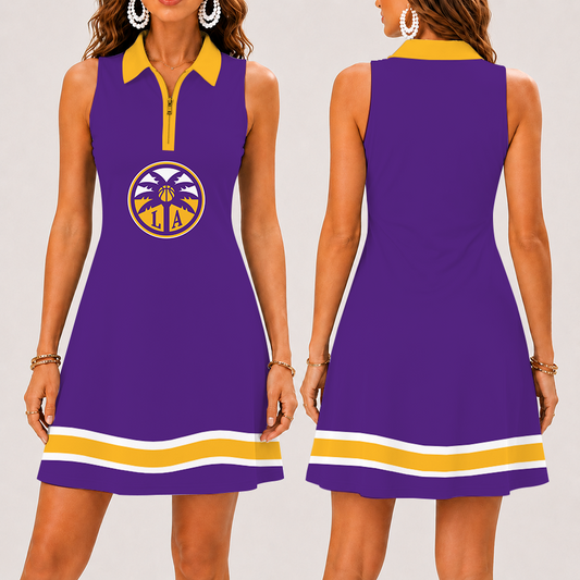 [FAN FAVORITE] NEW CUSTOMIZED WNBA08 LAS LOS ANGELES SPARKS WOMEN'S ZIP SLEEVELESS POLO DRESS