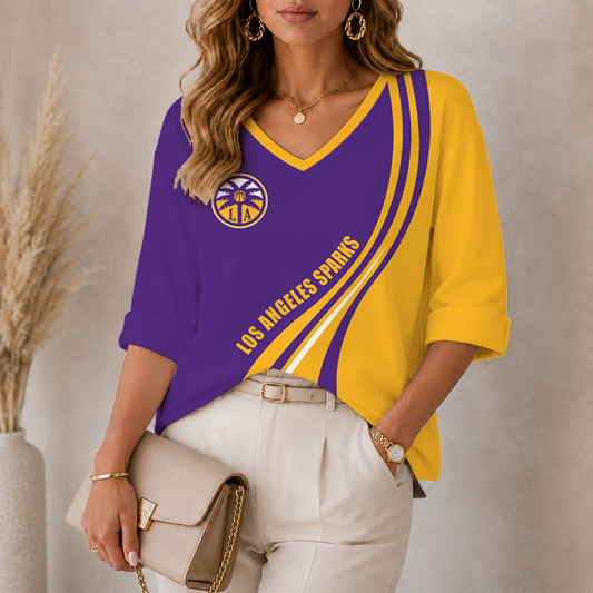 [FAN FAVORITE] NEW CUSTOMIZED WNBA08 LAS LOS ANGELES SPARKS WOMEN'S HEART V-NECK LONG SLEEVE SHIRT