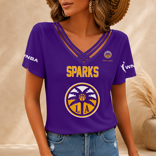 [FAN FAVORITE] NEW CUSTOMIZED WNBA08 LAS LOS ANGELES SPARKS V-NECK SHIRT
